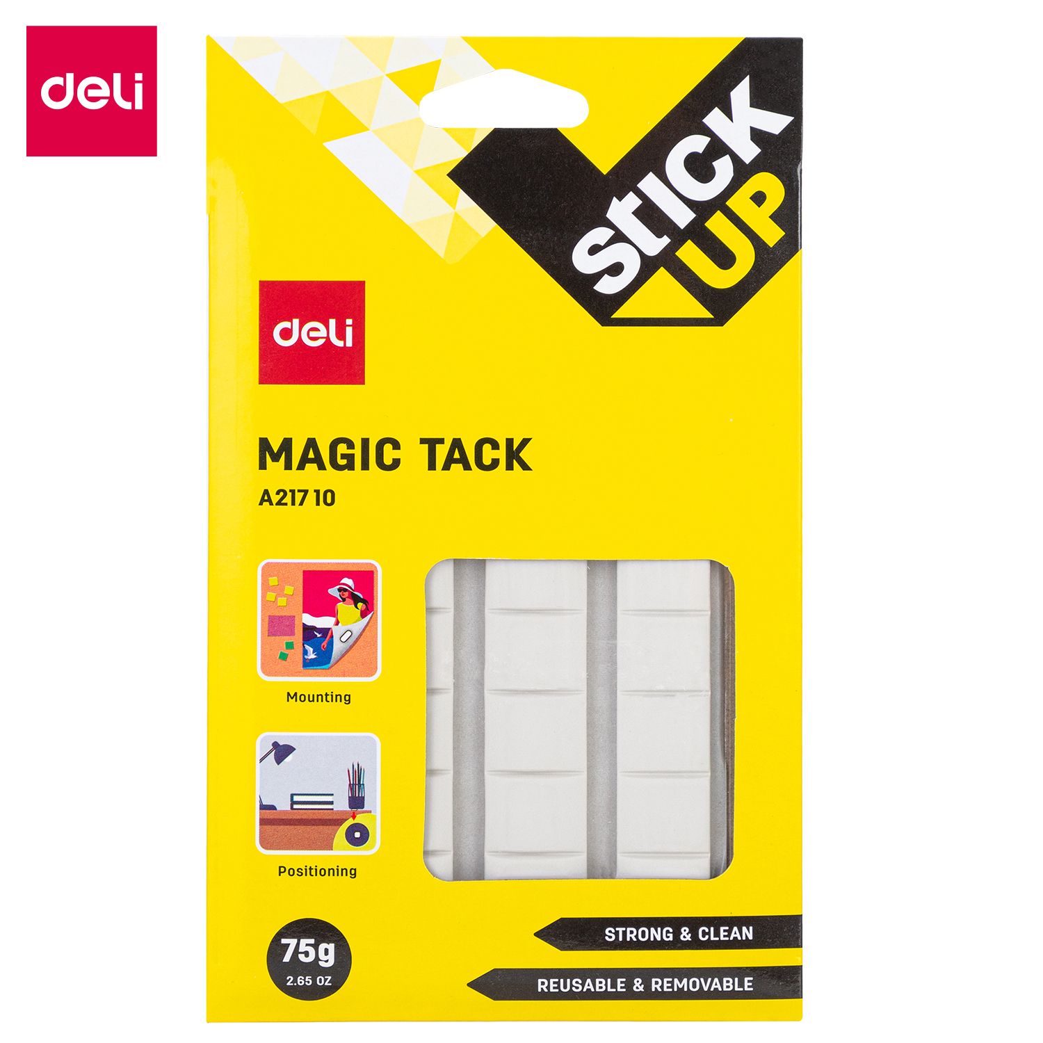 【Deli Official】DELI A21710 Magic Tack 75G Extra-Strong Reusable Adhesive Putty Non-Toxic No Residue Easy to Use  Includes 54 Durable 2x2cm Tacks in Hanging Storage Box