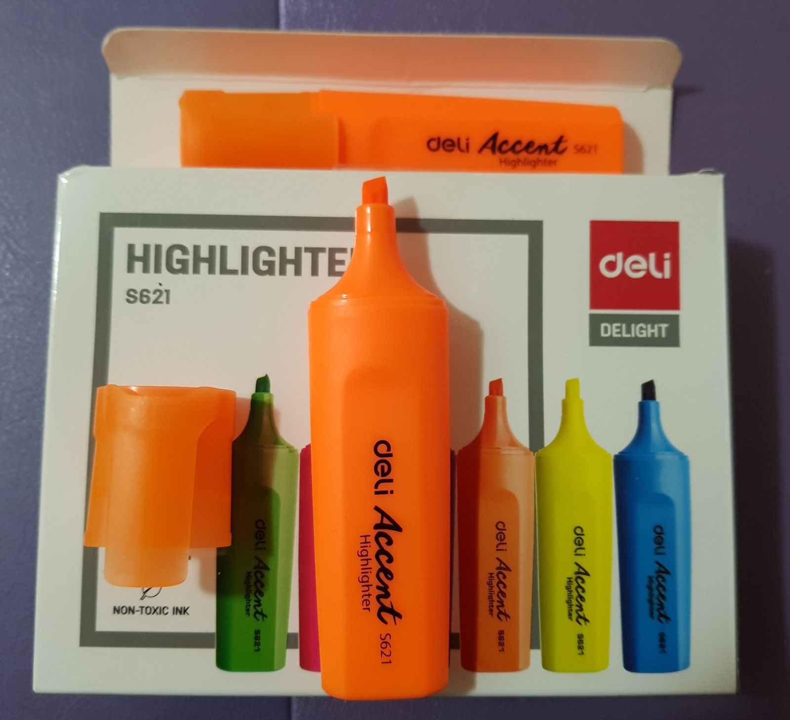 (EXCLUSIVE OFFER)DELI Stationery DELI S621 Accent Highlighter - Orange Chisel Tip Quick-Dry Fluorescent Ink Non-Toxic Ideal for School Office & Study Use