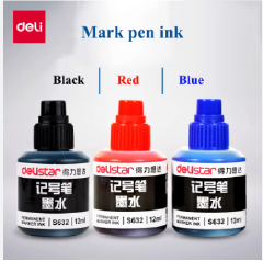 【Deli Official】DELI Stationery S632 Permanent Marking Ink (3pcs) - Suitable for All Refillable Marker Pens, No Blocking, No Leakage, High Quality