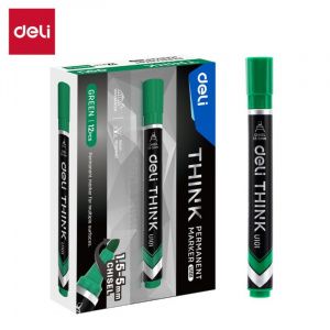 【Deli Official】DELI U10150 Think Permanent Chisel Markers - Green (12Pcs/Pkt) Waterproof & Smudge-Proof Ink 1.5–5mm Tip for Versatile Marking Low-Odor Design Quick-Drying