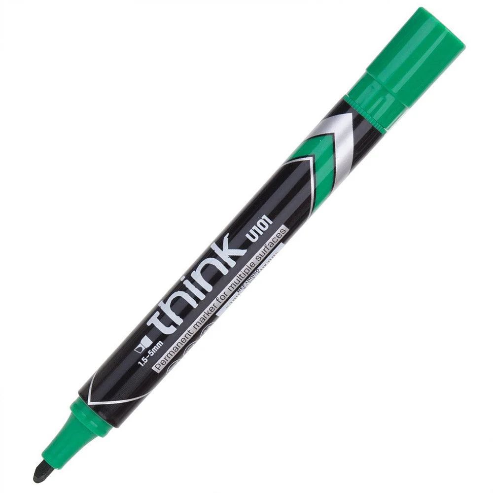 【Deli Official】DELI U10150 Think Permanent Chisel Markers - Green (12Pcs/Pkt) Waterproof & Smudge-Proof Ink 1.5–5mm Tip for Versatile Marking Low-Odor Design Quick-Drying