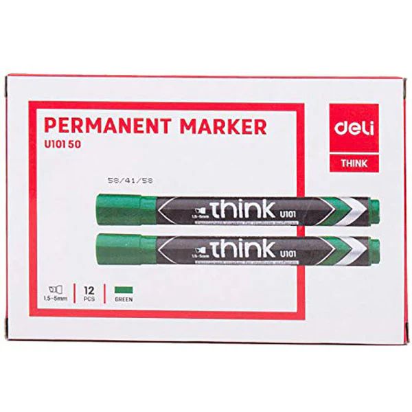 【Deli Official】DELI U10150 Think Permanent Chisel Markers - Green (12Pcs/Pkt) Waterproof & Smudge-Proof Ink 1.5–5mm Tip for Versatile Marking Low-Odor Design Quick-Drying
