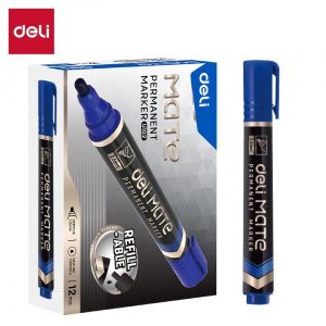 【Deli Official】 DELI U10230 Mate Permanent Bullet Refillable Markers - Blue (12pcs/pkt)E 1.5mm Tip Waterproof & Quick-Drying Ink for Multi-Surface Use Eco-Friendly ensures long-lasting marks