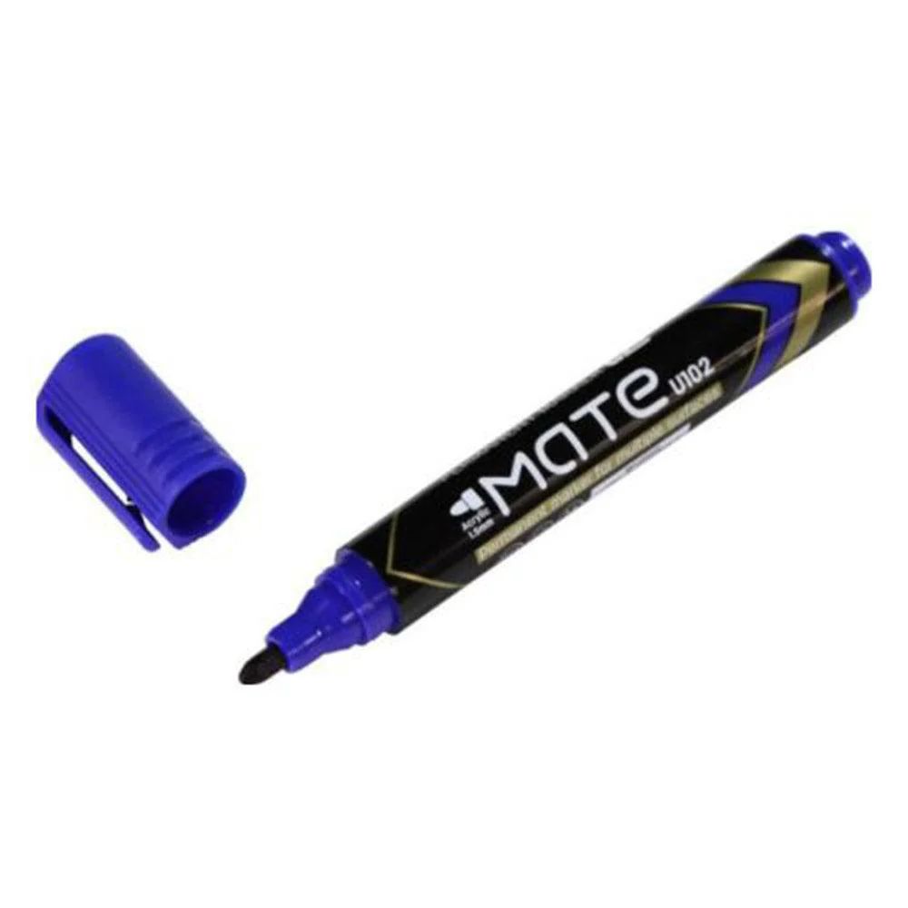 【Deli Official】 DELI U10230 Mate Permanent Bullet Refillable Markers - Blue (12pcs/pkt)E 1.5mm Tip Waterproof & Quick-Drying Ink for Multi-Surface Use Eco-Friendly ensures long-lasting marks