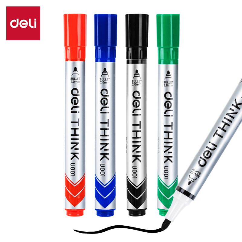 【Deli Official】 DELI U00101 Think Whiteboard Bullet Markers Blister-Pack Of 4PCS Assorted Colours (Black/Blue/Red/Green)