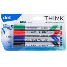 【Deli Official】 DELI U00101 Think Whiteboard Bullet Markers Blister-Pack Of 4PCS Assorted Colours (Black/Blue/Red/Green)