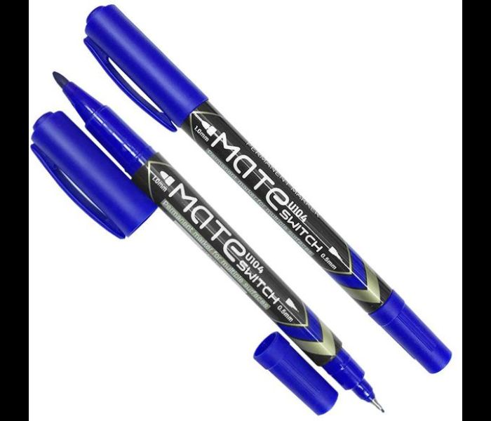 【Deli Official】 DELI U10430 Mate Double-Tip Permanent Markers - Blue (12pcs/pk) Refillable with 0.5mm Fine  1.0mm Bullet Tips Waterproof Quick-Drying Low-Odor Ink