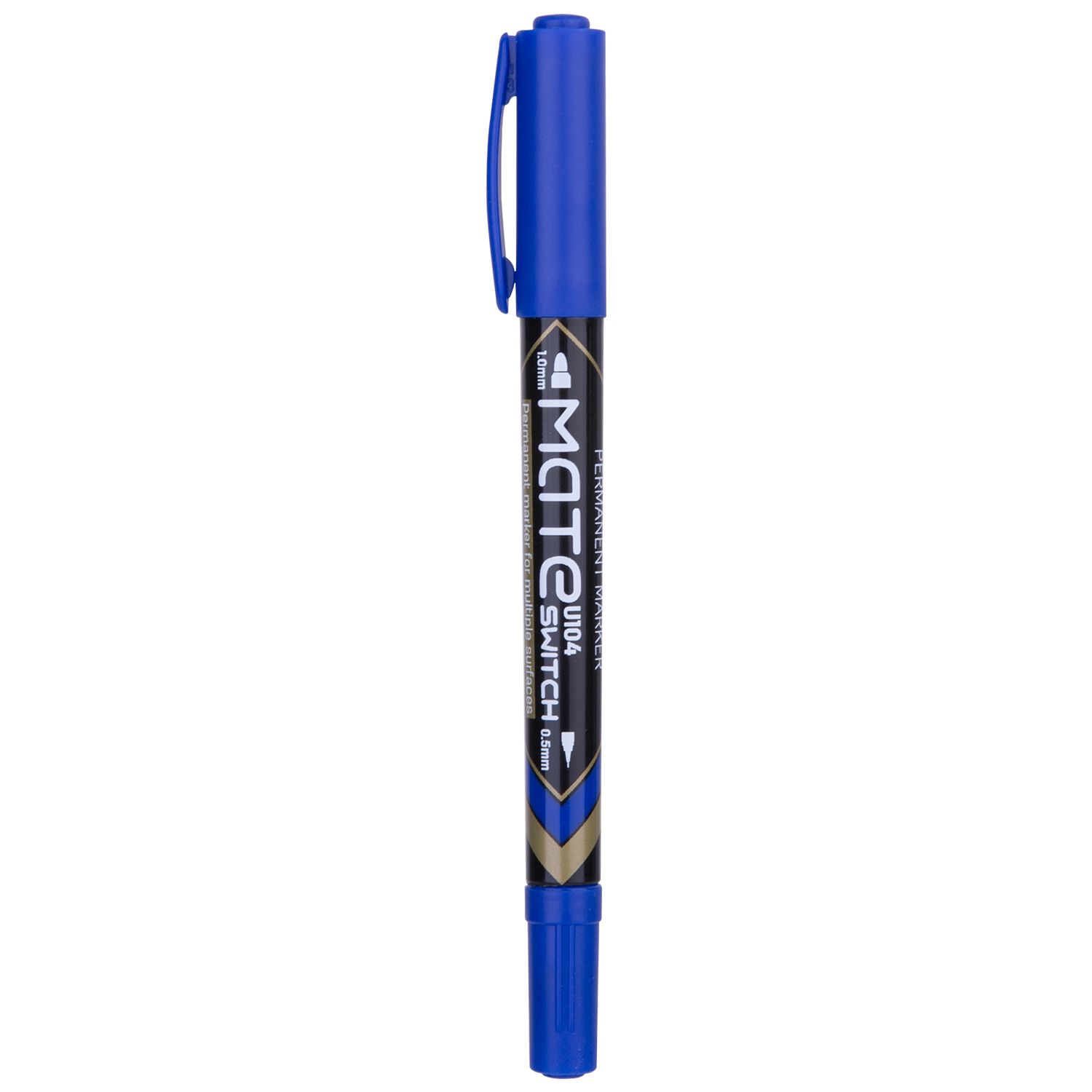 【Deli Official】 DELI U10430 Mate Double-Tip Permanent Markers - Blue (12pcs/pk) Refillable with 0.5mm Fine  1.0mm Bullet Tips Waterproof Quick-Drying Low-Odor Ink
