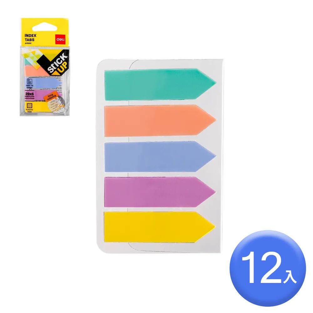 (EXCLUSIVE OFFER)DELI A10602 ARROW INDEX TABS 43x12mm 5x20SHEETS 5 COLOR Indexing & Page Markers Transparency Writing Surface