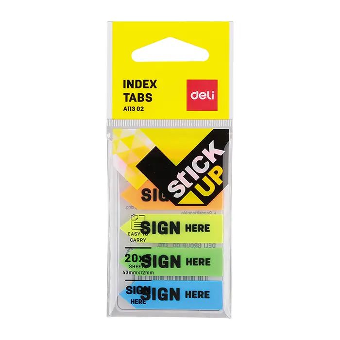 (EXCLUSIVE OFFER)DELI A10602 ARROW INDEX TABS 43x12mm 5x20SHEETS 5 COLOR Indexing & Page Markers Transparency Writing Surface