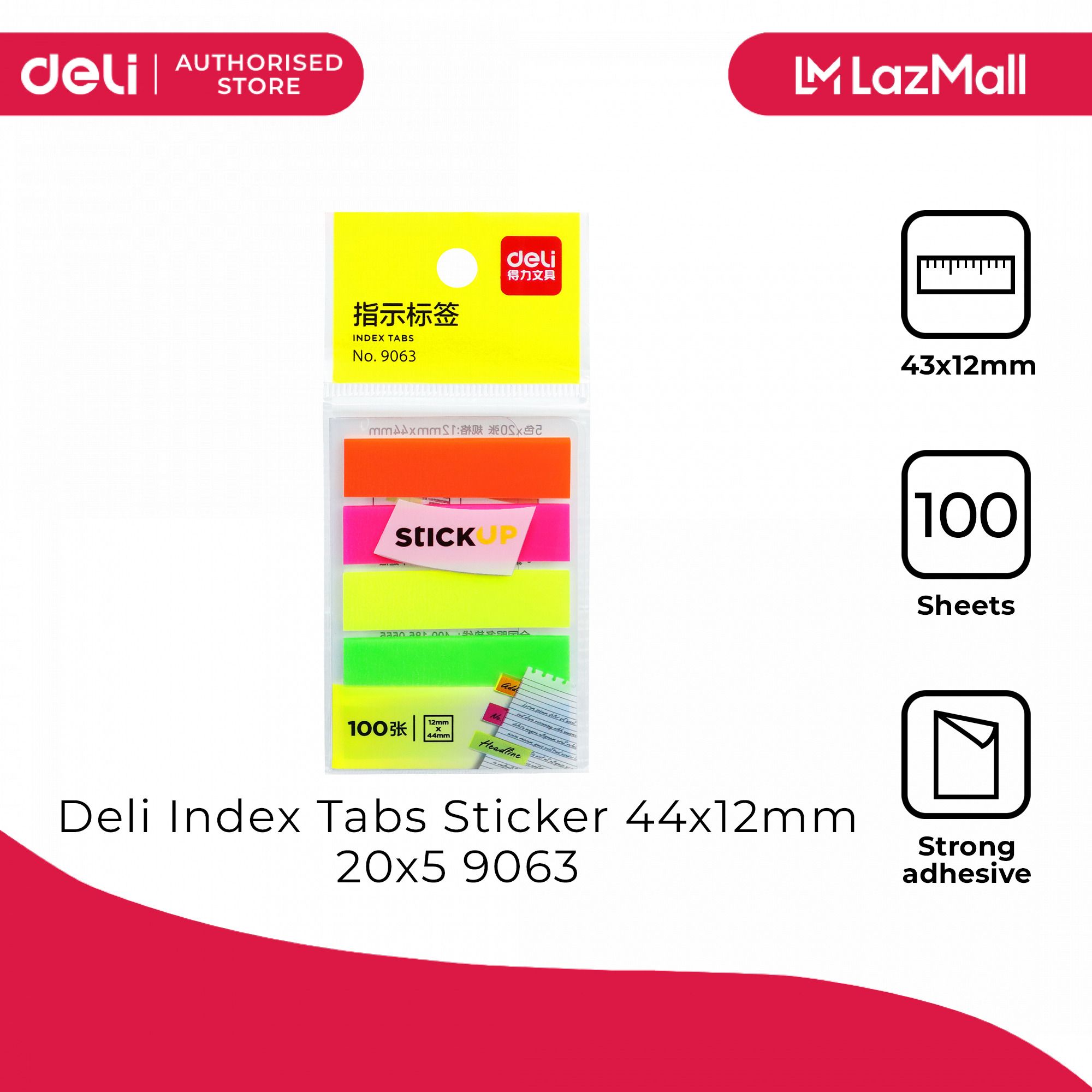 (EXCLUSIVE OFFER)DELI A10602 ARROW INDEX TABS 43x12mm 5x20SHEETS 5 COLOR Indexing & Page Markers Transparency Writing Surface