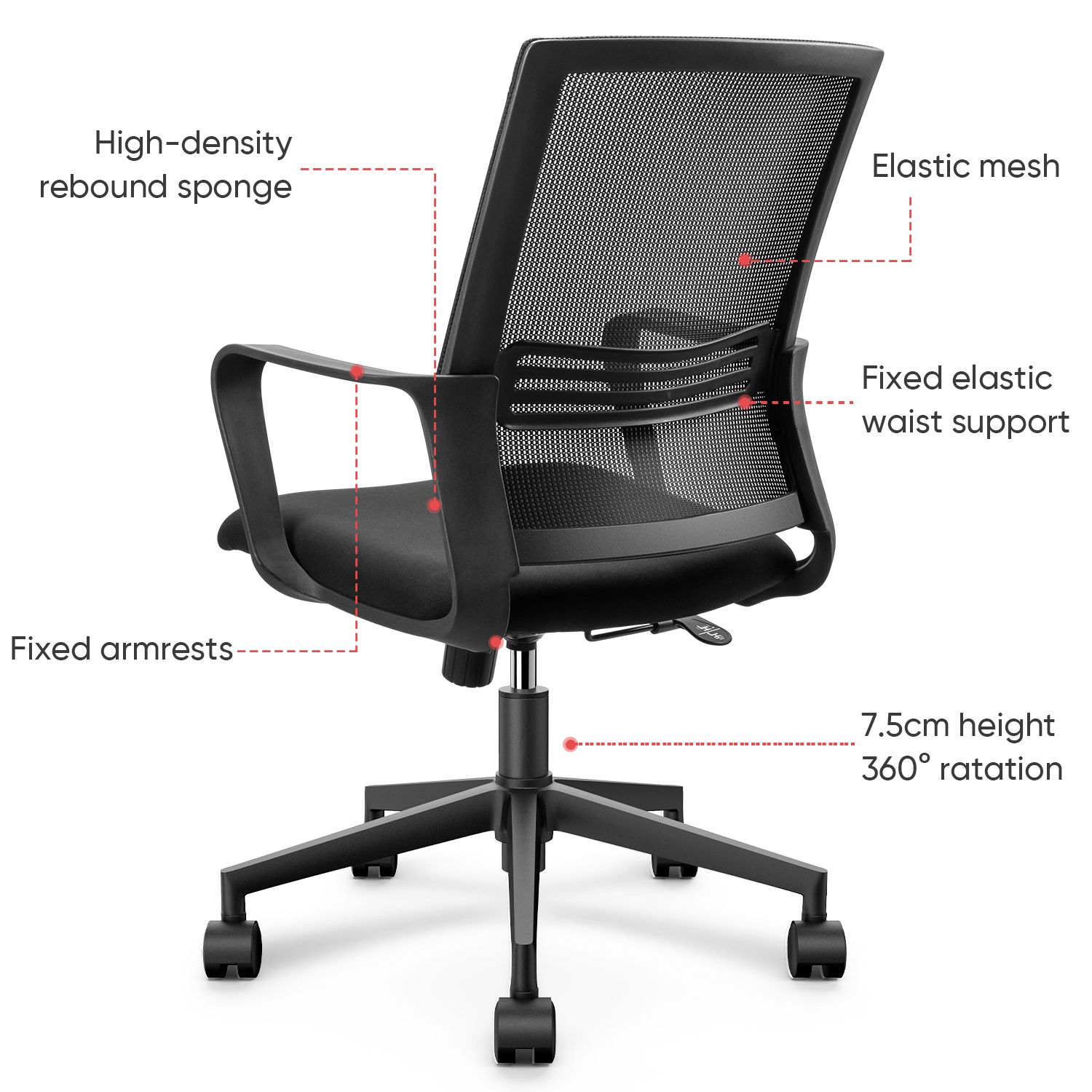 (EXCLUSIVE OFFER)DELI-Office Furniture DELI E4501 FUNCTIONAL MESH TASK MED-BACK OFFICE CHAIR Comfortable, Ergonomic Med-Back Design for Daily Use Adjustable Height