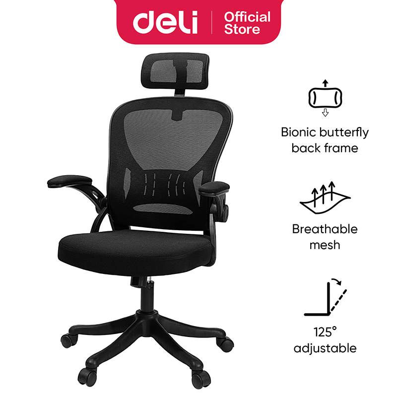 [Hot Deals]DELI-Office Furniture DELI E4505 FUNCTIONAL HIGHBACK MESH OFFICE CHAIR WITH HEAD-REST & ROTATING ADJUSTABLE ARMS Adjustable Headrest Lumbar Support & Breathable Design