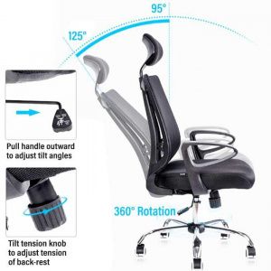 (EXCLUSIVE OFFER)DELI-Office Furniture DELI E4511 EXECUTIVE HIGHBACK ERGONOMIC MESH OFFICE CHAIR WITH HEAD-REST & CHROME BASE Adjustable Headrest & Chrome Base