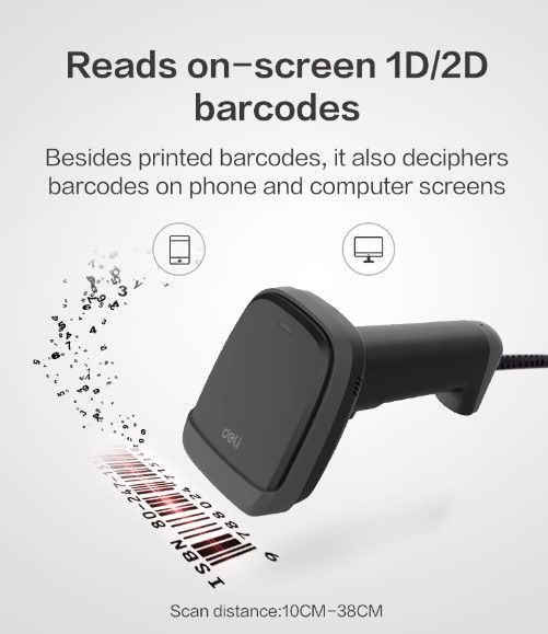 (EXCLUSIVE OFFER)DELI 14952 BARCODE SCANNER 1D & 2D WIRED - Can 
scan QR Codes