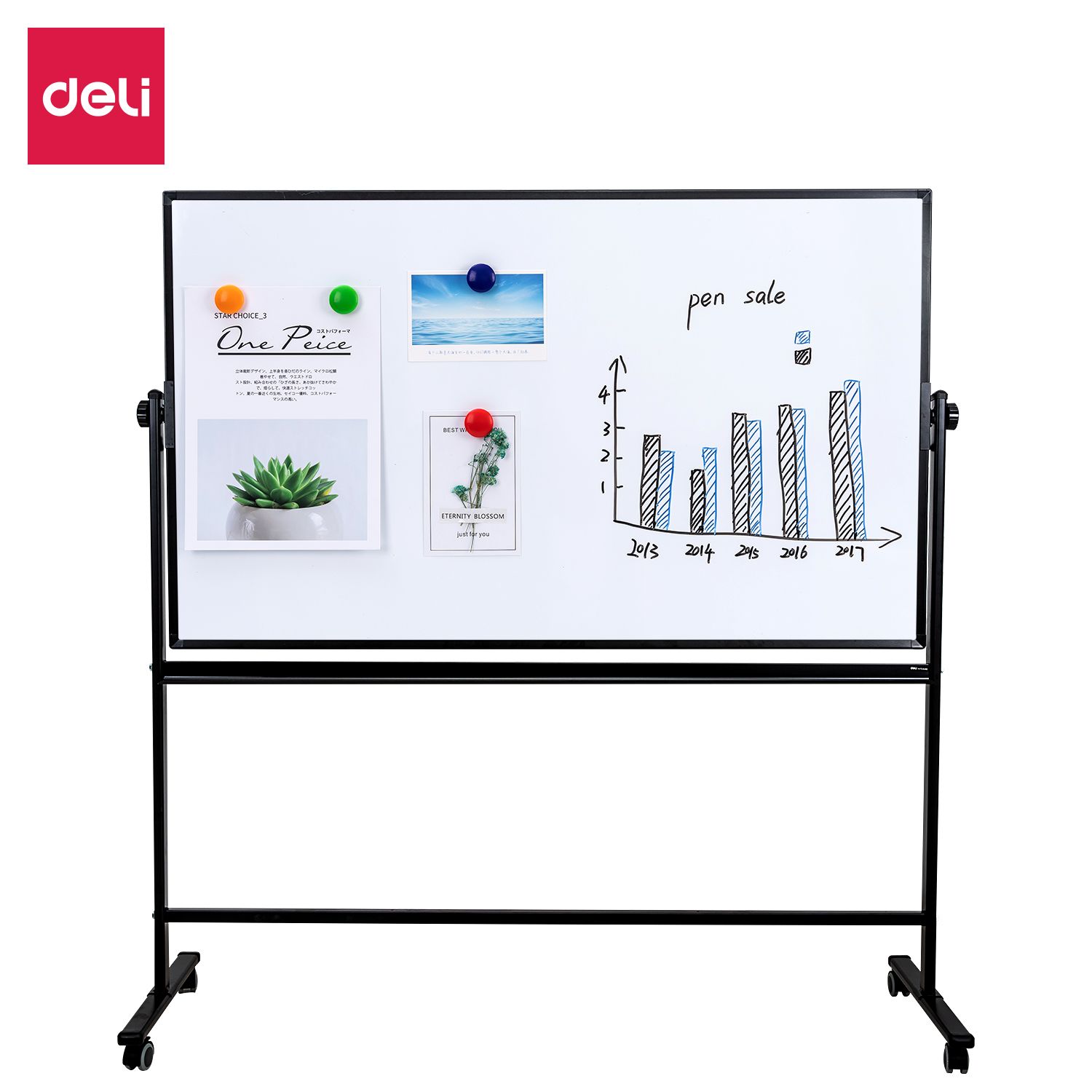 【Deli Official】DELI-Office Equipment DELI 7884 Magnetic  Mobile Whiteboard  6x3FT Double-Sided Magnetic Surface Smooth Easy-to-Clean Surface Mobile Design