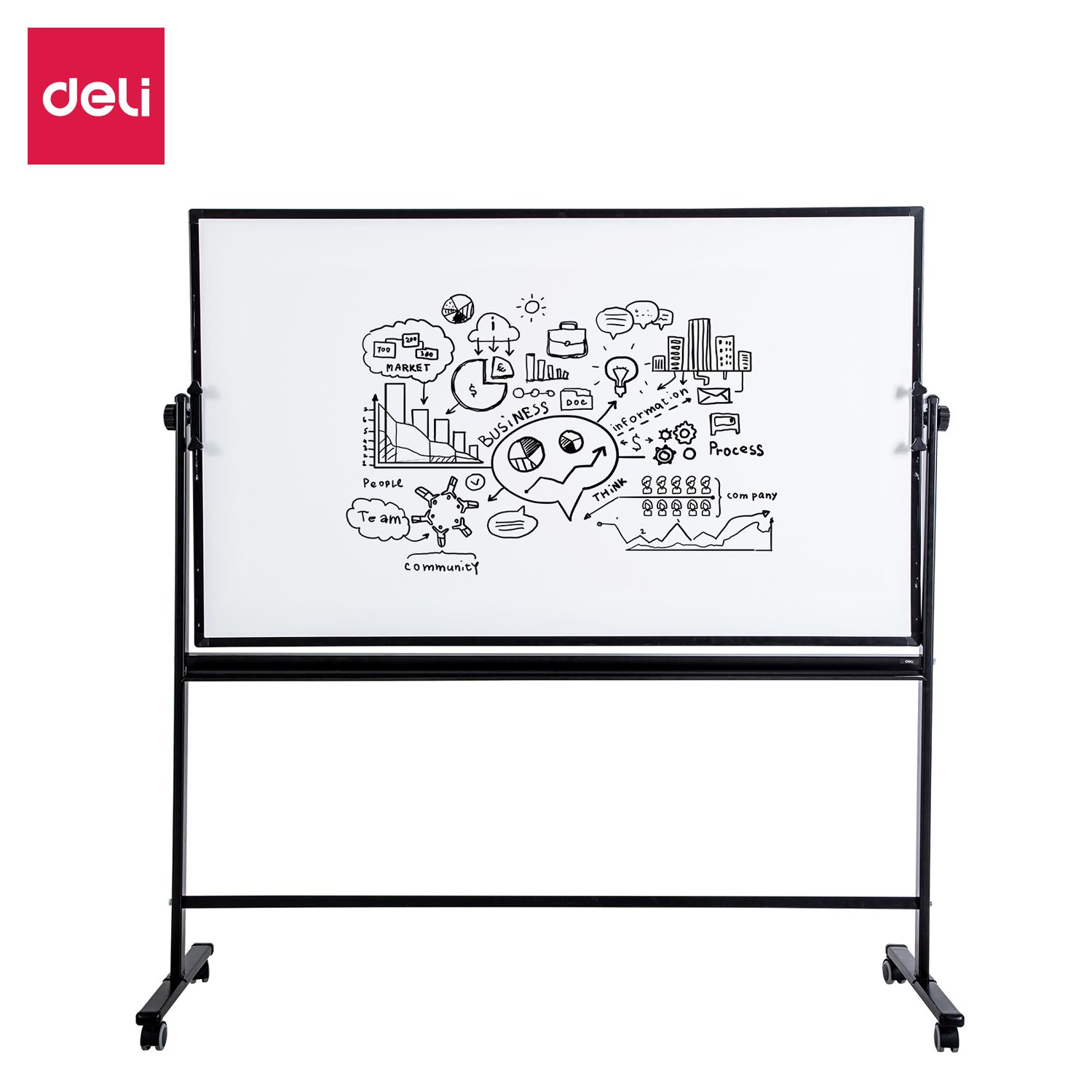 【Deli Official】 DELI-Office Equipment DELI E7883 Magnetic  Mobile Whiteboard  5x3FT Double-Sided Magnetic Surface Mobile Design Foldable Marker Tray