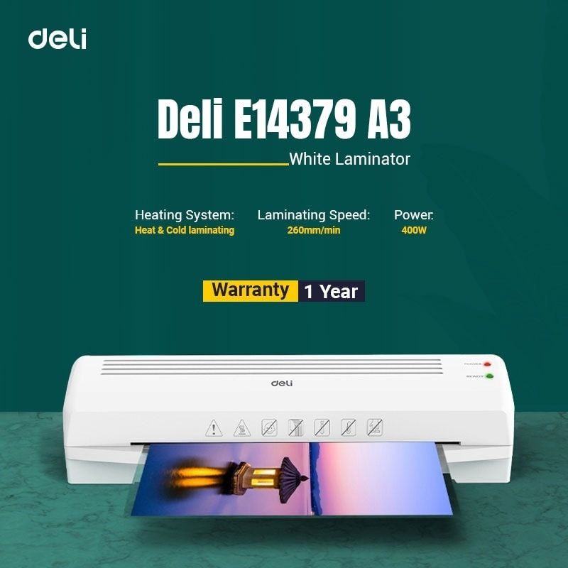 (EXCLUSIVE OFFER)DELI-Office Equipment DELI E14379 A3 LAMINATOR Hot & Cold Laminating Machine for Home & Office Use Compact Design