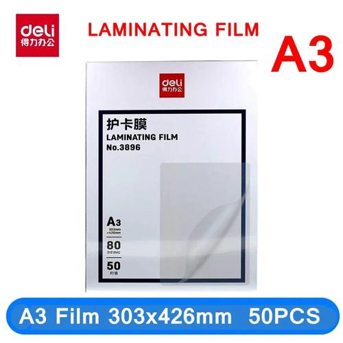 (EXCLUSIVE OFFER)DELI 3896 LAMINATING POUCHES A3 80MIC. - PKT OF 
50'S - High Quality Clear Finish Durable PET/EVA Material Protects Documents from Moisture Dust and Damage