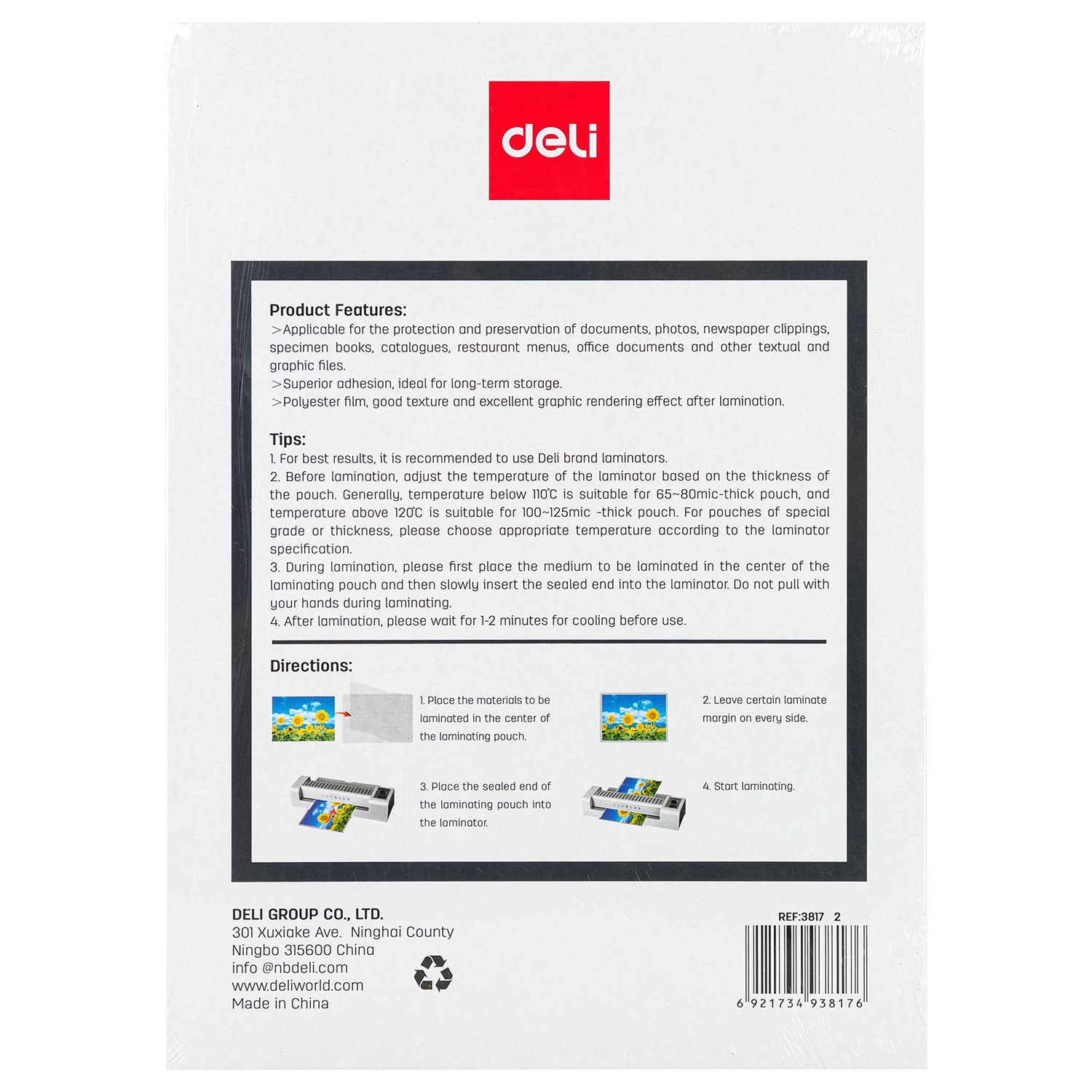[Anniversary Sale]DELI E3817 LAMINATING POUCHES A4 125MIC PKT OF 100'S High Quality Clear Finish Durable PET/EVA Material Protects Documents from Moisture Dust and Damage
