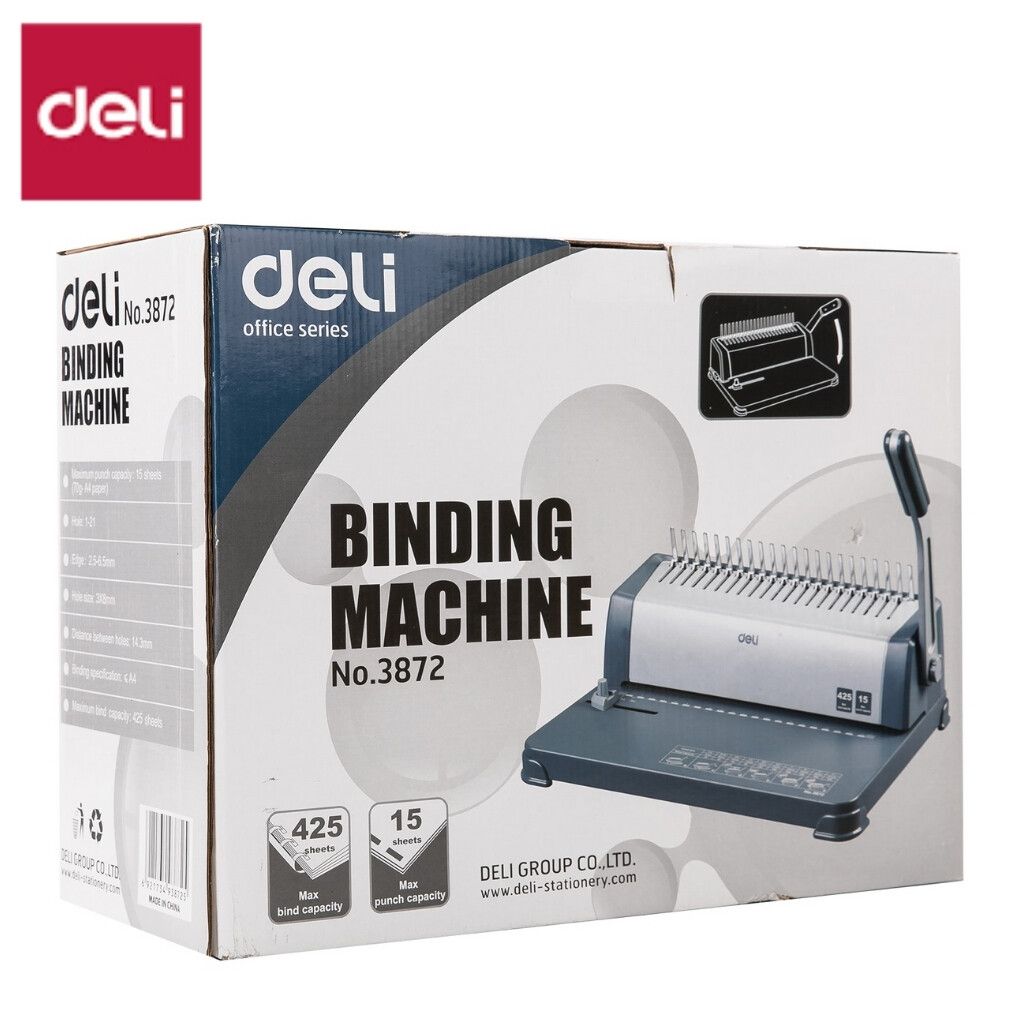 【Deli Official】DELI-Office Equipment DELI 3872 BINDING MACHINE STEEL - PUNCH CAPACITY = 15 SHEETS / BIND CAPACITY 15-Sheet Punch, 425-Sheet Bind Capacity, Adjustable Margin, Heavy-Duty