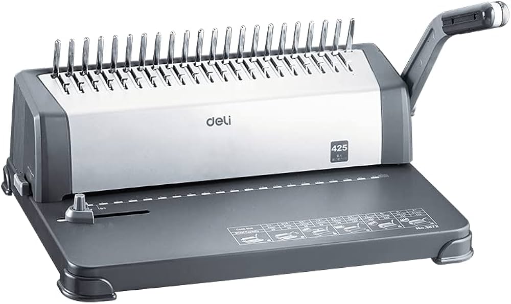 【Deli Official】DELI-Office Equipment DELI 3872 BINDING MACHINE STEEL - PUNCH CAPACITY = 15 SHEETS / BIND CAPACITY 15-Sheet Punch, 425-Sheet Bind Capacity, Adjustable Margin, Heavy-Duty