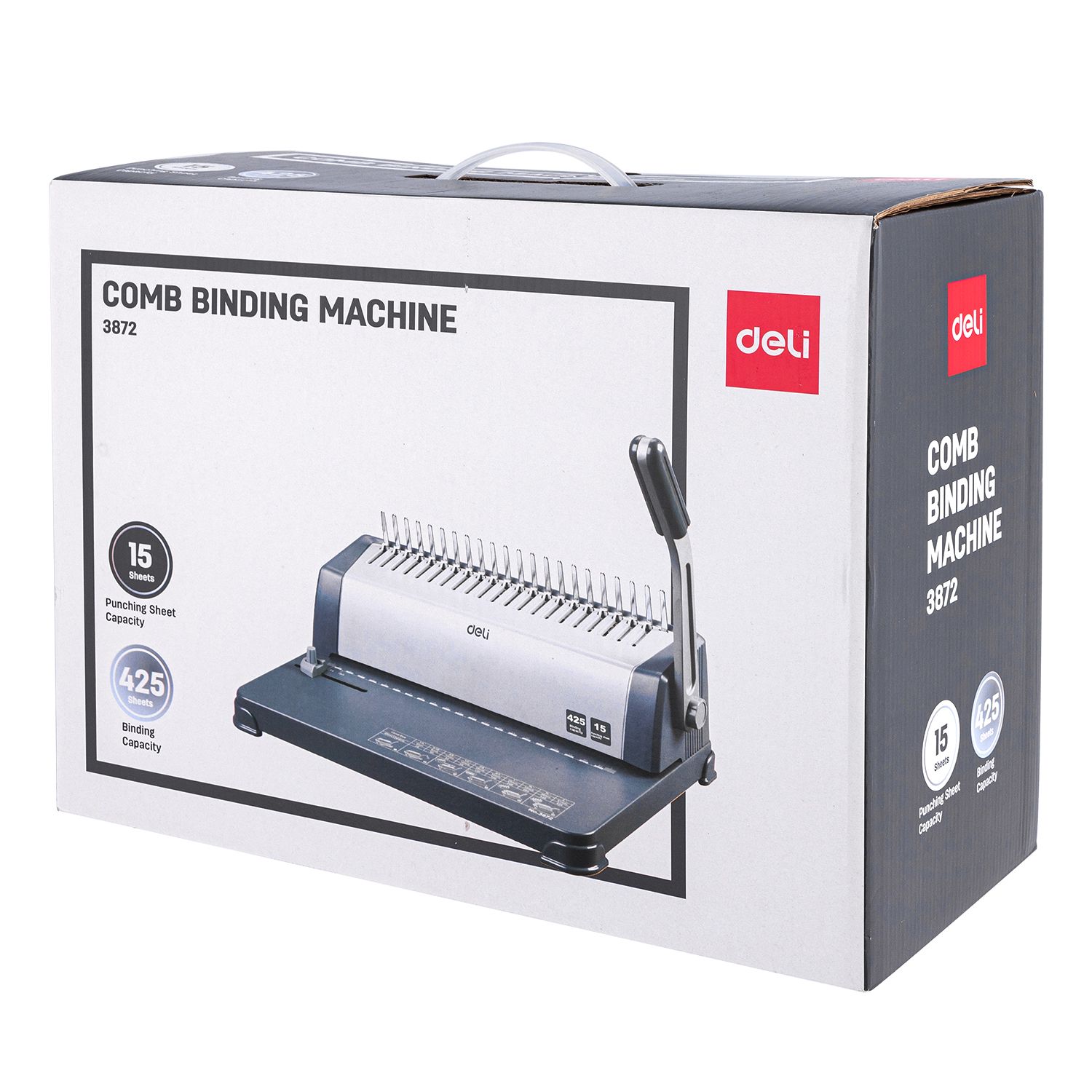 【Deli Official】DELI-Office Equipment DELI 3872 BINDING MACHINE STEEL - PUNCH CAPACITY = 15 SHEETS / BIND CAPACITY 15-Sheet Punch, 425-Sheet Bind Capacity, Adjustable Margin, Heavy-Duty