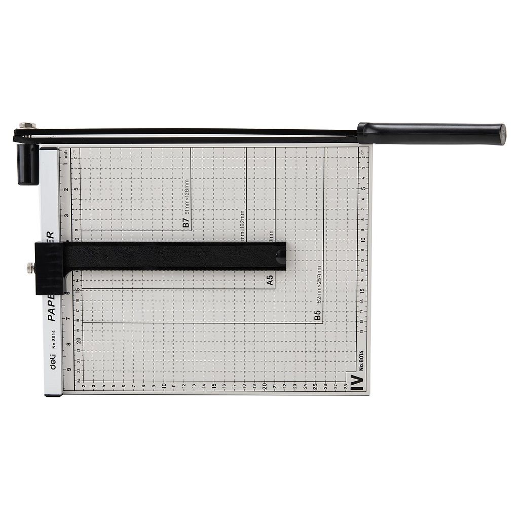 【Deli Official】DELI-Office Equipment  DELI E8014 STEEL PAPER TRIMMER A4 12x10 - Guillotine Cutter, 12-Sheet Capacity, Steel Base, Anti-Slip Feet Metric & Inch Scale Safety Lock