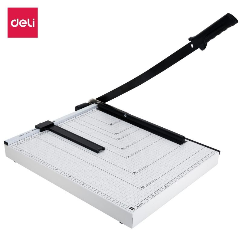 【Deli Official】DELI-Office Equipment  DELI E8014 STEEL PAPER TRIMMER A4 12x10 - Guillotine Cutter, 12-Sheet Capacity, Steel Base, Anti-Slip Feet Metric & Inch Scale Safety Lock