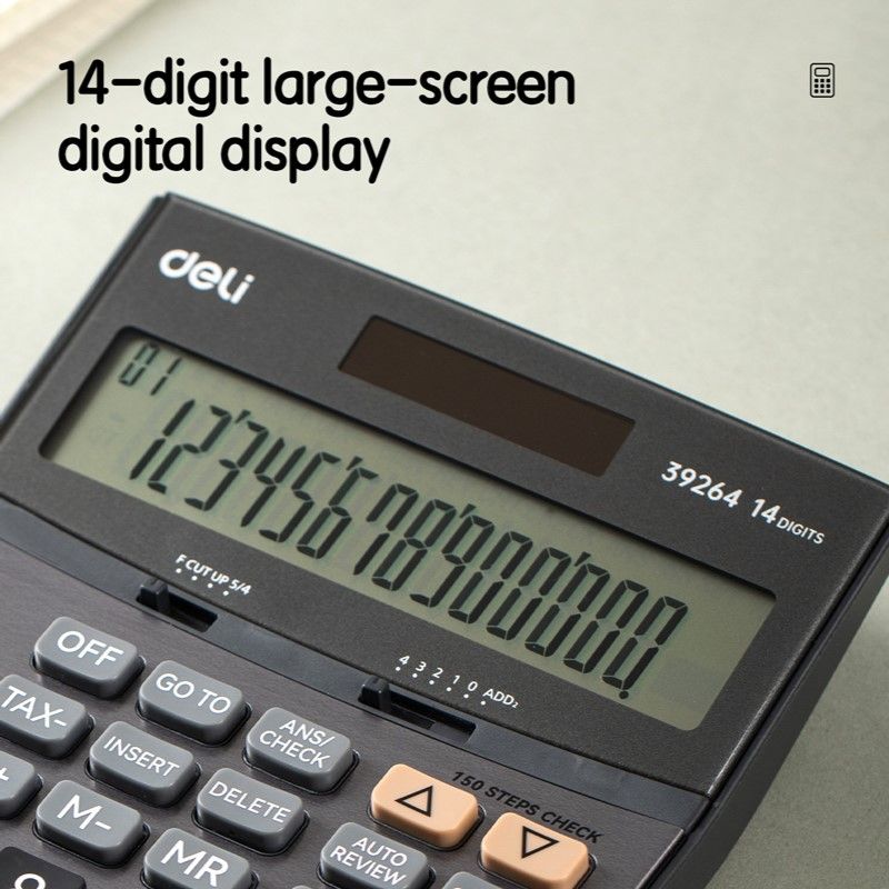 【Deli Official】 DELI-Office Supplies DELI EXCEED E39264 150-CHECK TAX CALCULATOR 14-DIGIT METAL Tax Calculation Function Dual Power Source
