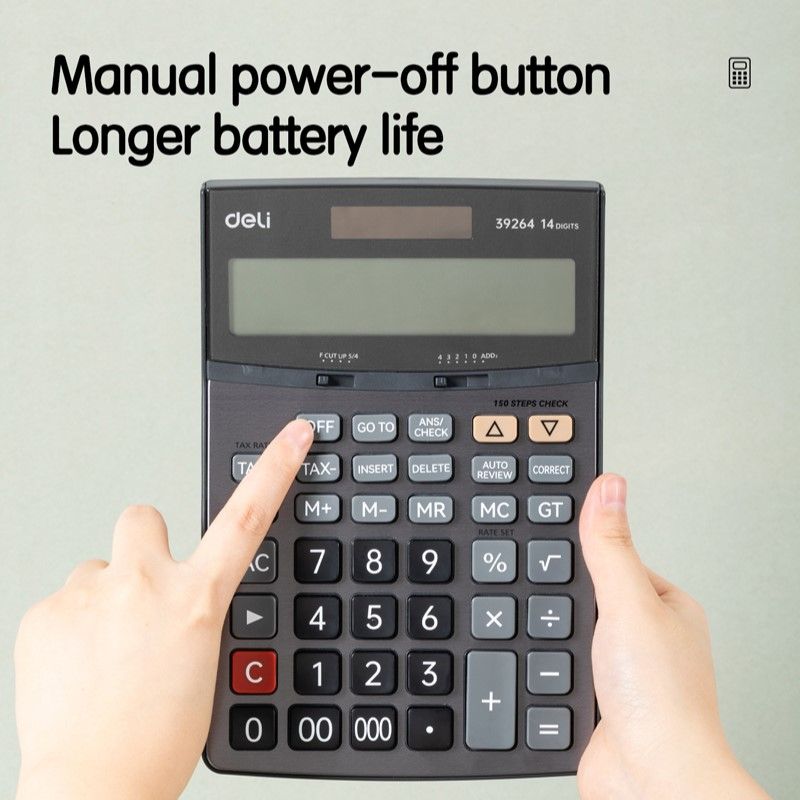 【Deli Official】 DELI-Office Supplies DELI EXCEED E39264 150-CHECK TAX CALCULATOR 14-DIGIT METAL Tax Calculation Function Dual Power Source