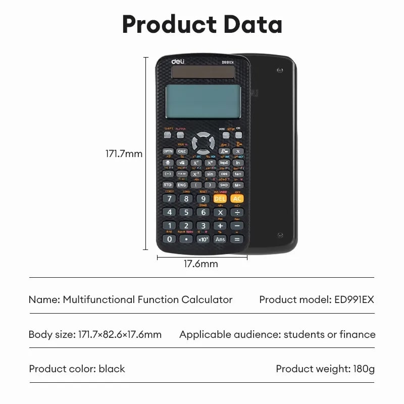 【Deli Official】 DELI-Office Supplies  DELI EXCEED D991EX 552F SCIENTIFIC CALCULATOR - 552 Functions, Exam-Approved, Dual Power , Student/Engineering Use