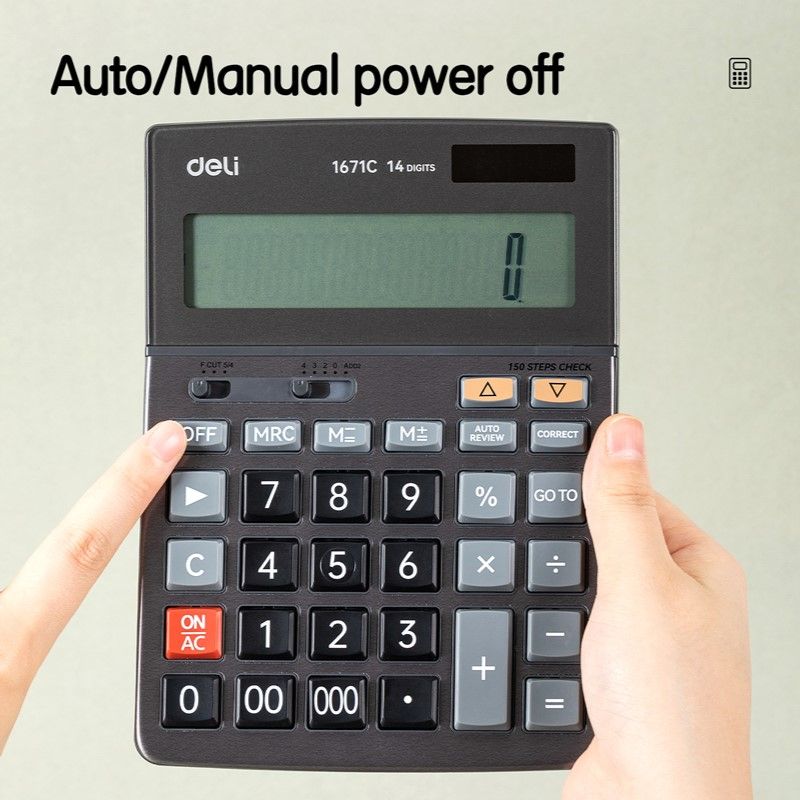 [ Special Deal ] DELI-Office Supplies DELI CORE E1671C 150-CHECK CALCULATOR 14-DIGIT METAL Tax Calculation Function Dual Power Source Auto Power Off
