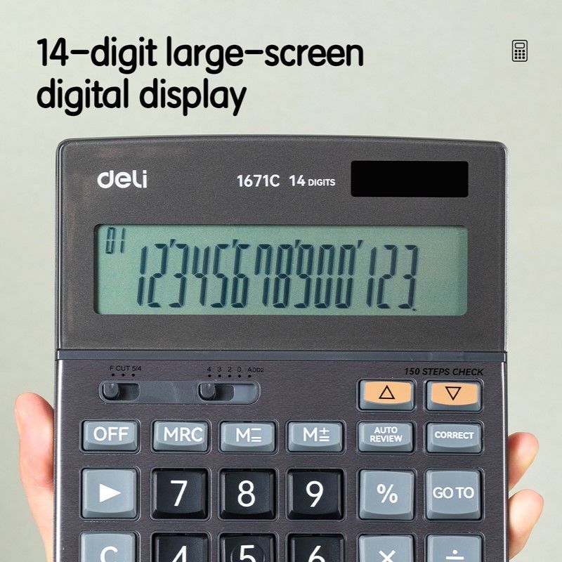 [ Special Deal ] DELI-Office Supplies DELI CORE E1672C 150-CHECK CALCULATOR 14-DIGIT METAL  Dual Power Source 150-Step Check & Correct Auto Power Off