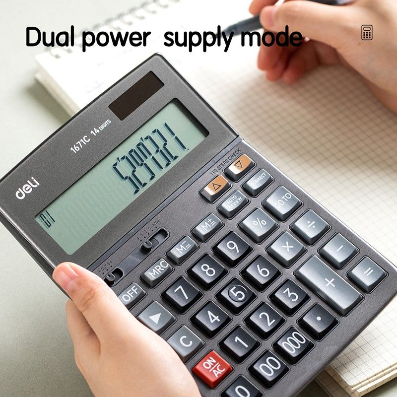 [ Special Deal ] DELI-Office Supplies DELI CORE E1672C 150-CHECK CALCULATOR 14-DIGIT METAL  Dual Power Source 150-Step Check & Correct Auto Power Off