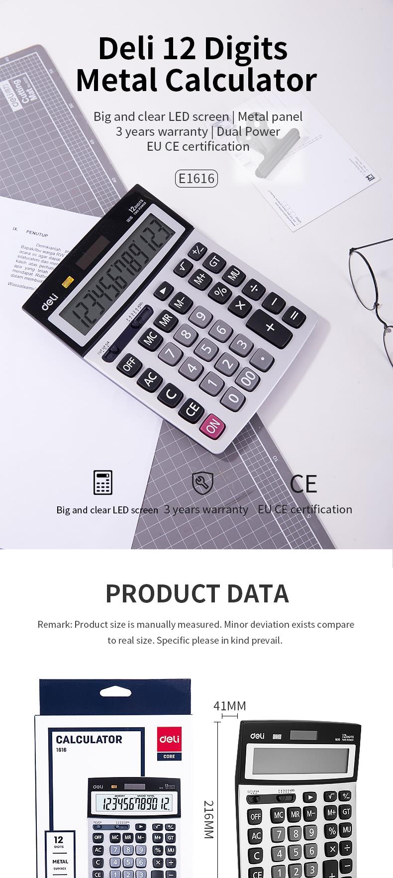 [ Special Deal ] DELI-Office Supplies DELI CORE E1616 CALCULATOR 12-DIGIT METAL Dual Power Source Auto Power Off Compact Design Durable Metal Construction Ergonomic Design