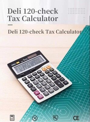 [ Special Deal ] Deli-Office Supplies Deli Classic E1629 120-Check Tax Calculator  12-Digit Metal  Durable Metal Front Panel Tax Calculation Functionality  Auto Power-Off Feature