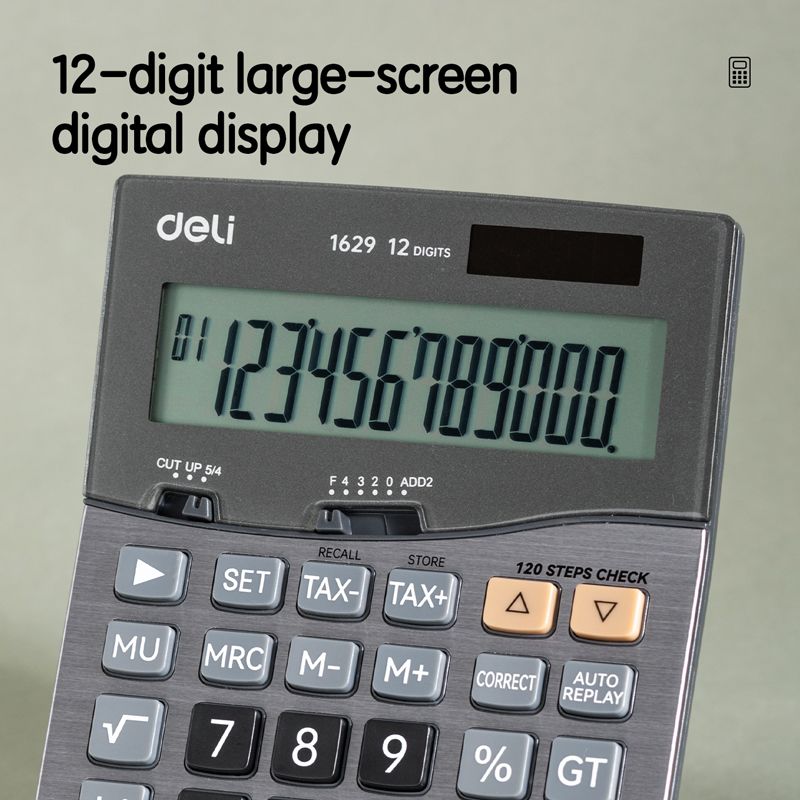 [ Special Deal ] Deli-Office Supplies Deli Classic E1629 120-Check Tax Calculator  12-Digit Metal  Durable Metal Front Panel Tax Calculation Functionality  Auto Power-Off Feature