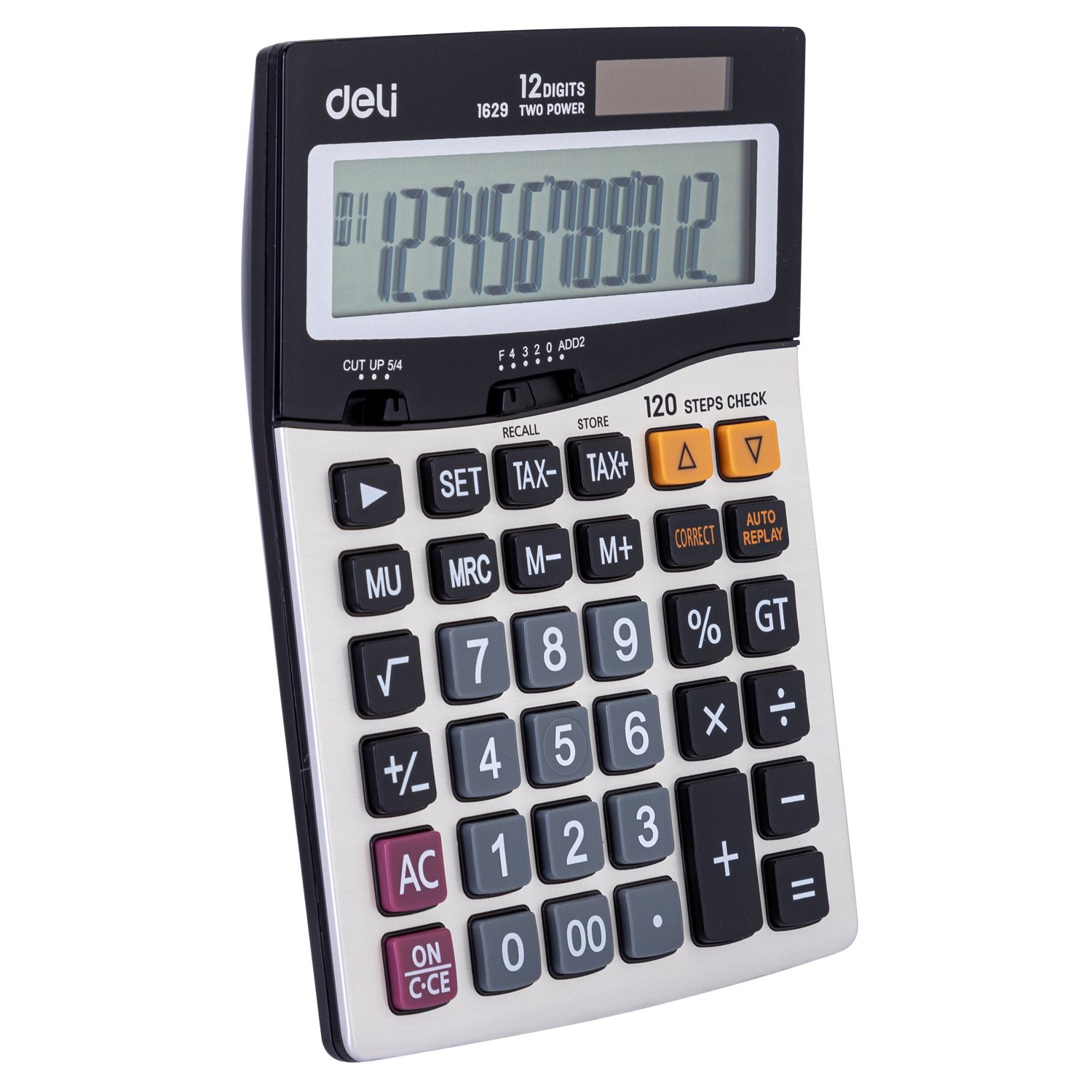 [ Special Deal ] Deli-Office Supplies Deli Classic E1629 120-Check Tax Calculator  12-Digit Metal  Durable Metal Front Panel Tax Calculation Functionality  Auto Power-Off Feature