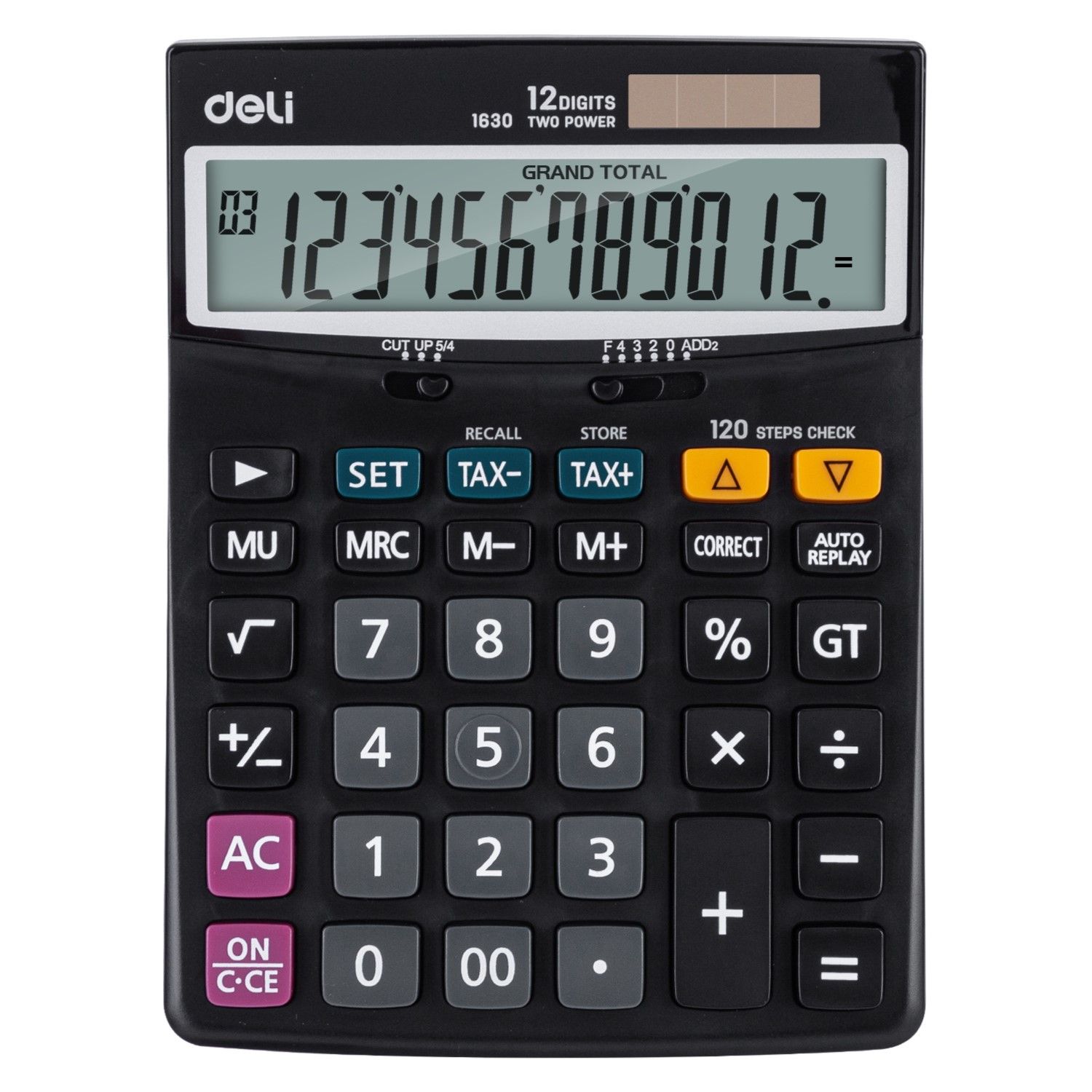 [ Special Deal ] Deli -Office Supplies Deli Classic E1630 120-Check Tax Calculator 12-Digit  Dual Power Source User-Friendly Design Durable Build