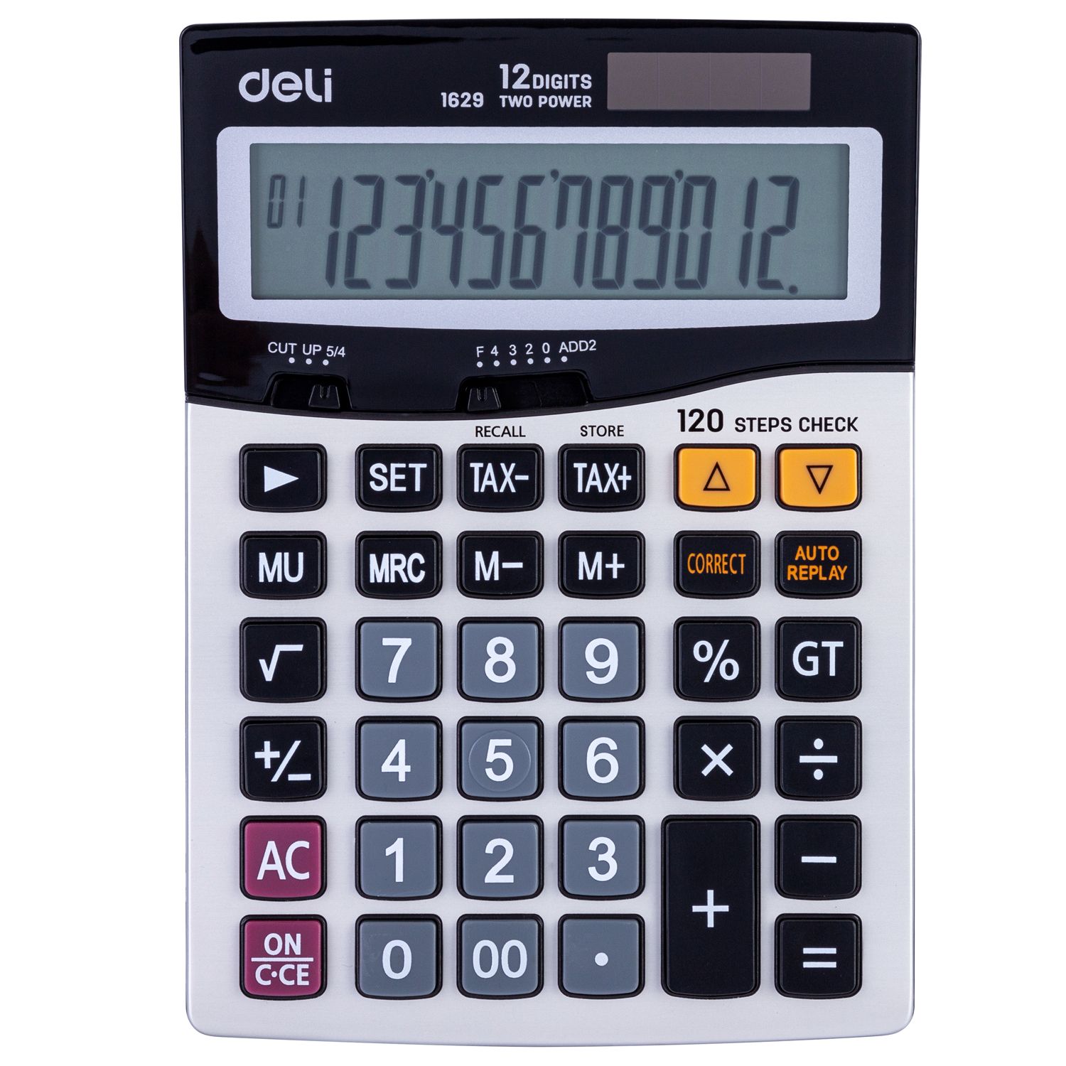 [ Special Deal ] Deli-Office Supplies Deli Classic E1629 120-Check Tax Calculator  12-Digit Metal  Durable Metal Front Panel Tax Calculation Functionality  Auto Power-Off Feature