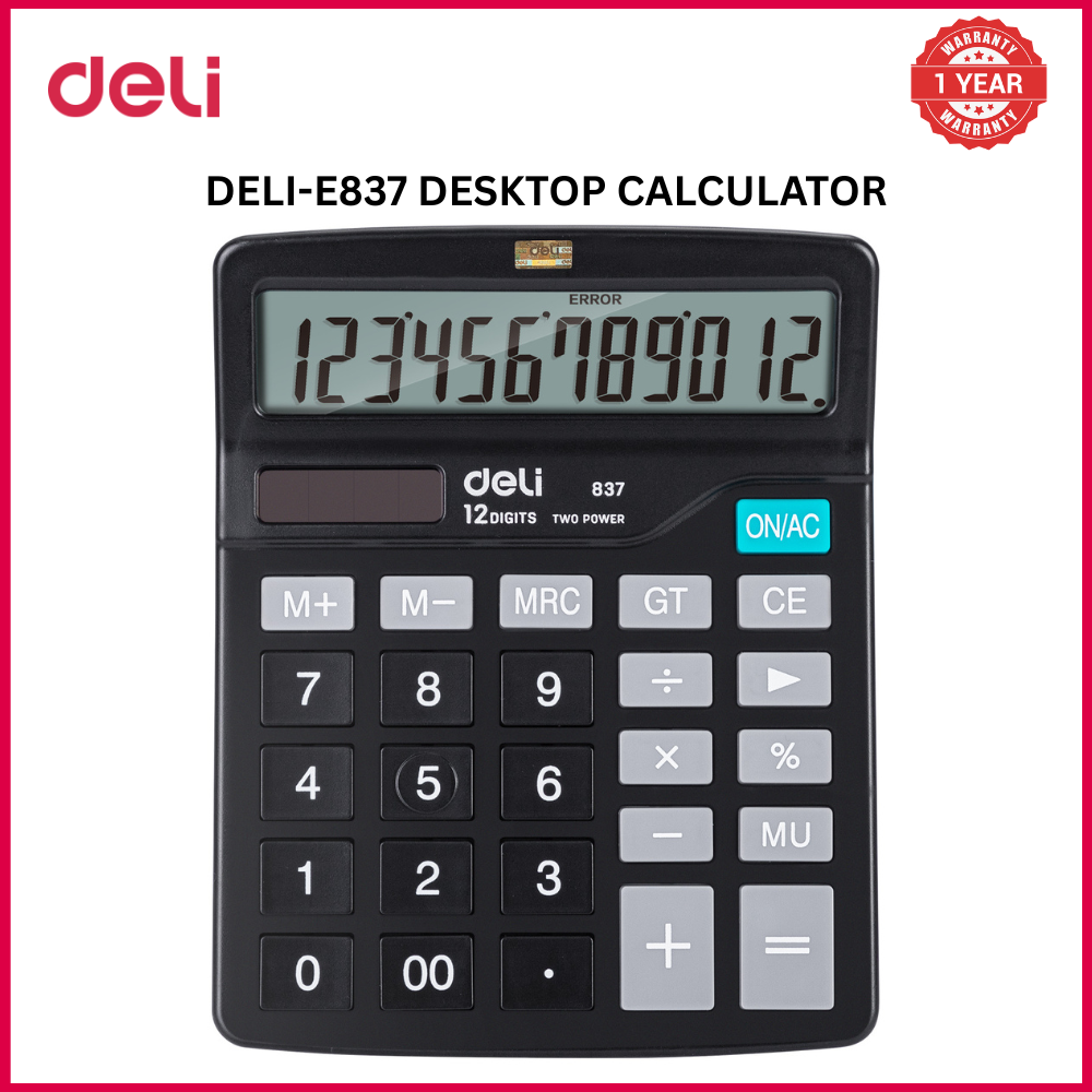 【Deli Official】DELI-Office Supplies DELI EASY E837 CALCULATOR 12-DIGIT - 12-Digit Dual Power with Tilted LCD Display