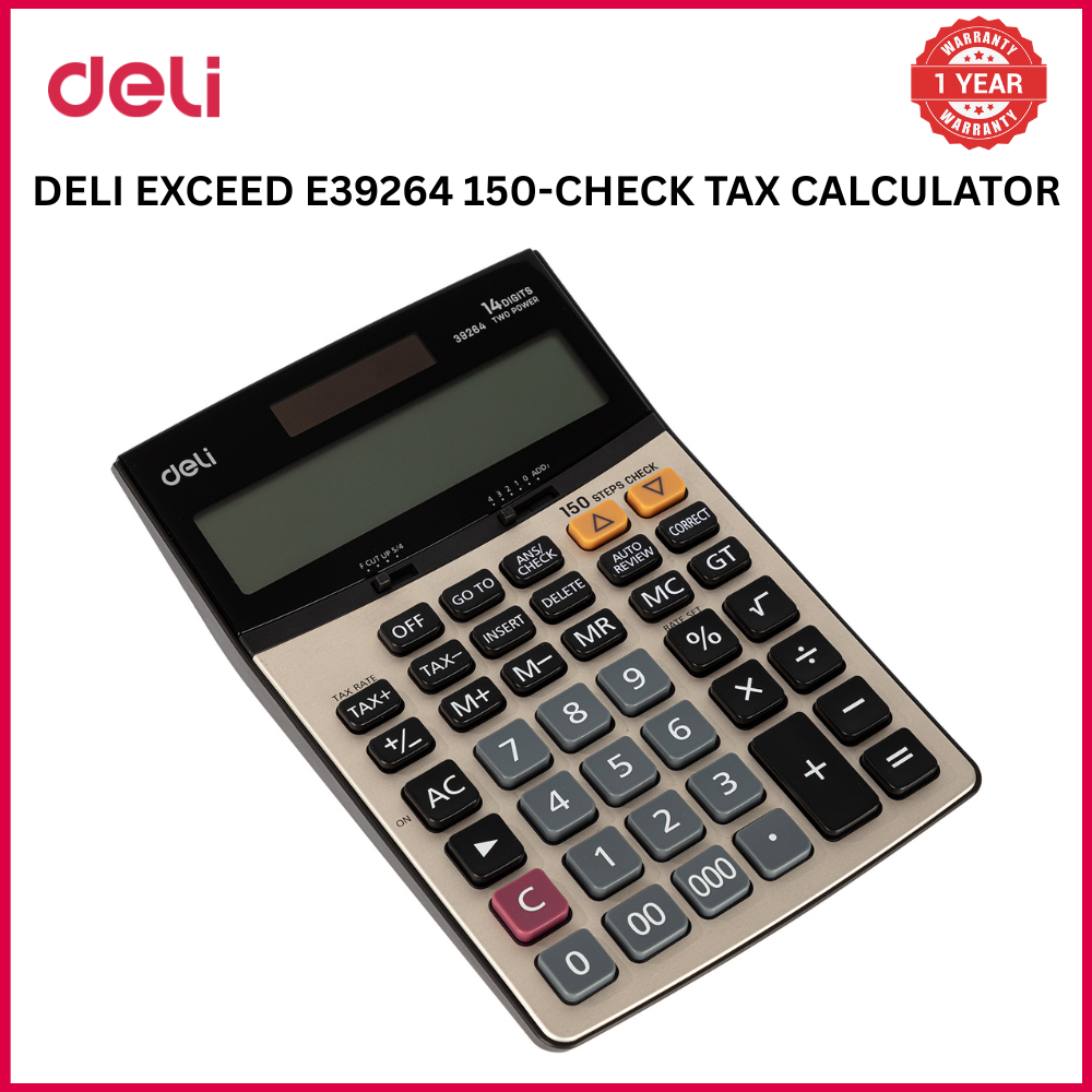【Deli Official】 DELI-Office Supplies DELI EXCEED E39264 150-CHECK TAX CALCULATOR 14-DIGIT METAL Tax Calculation Function Dual Power Source