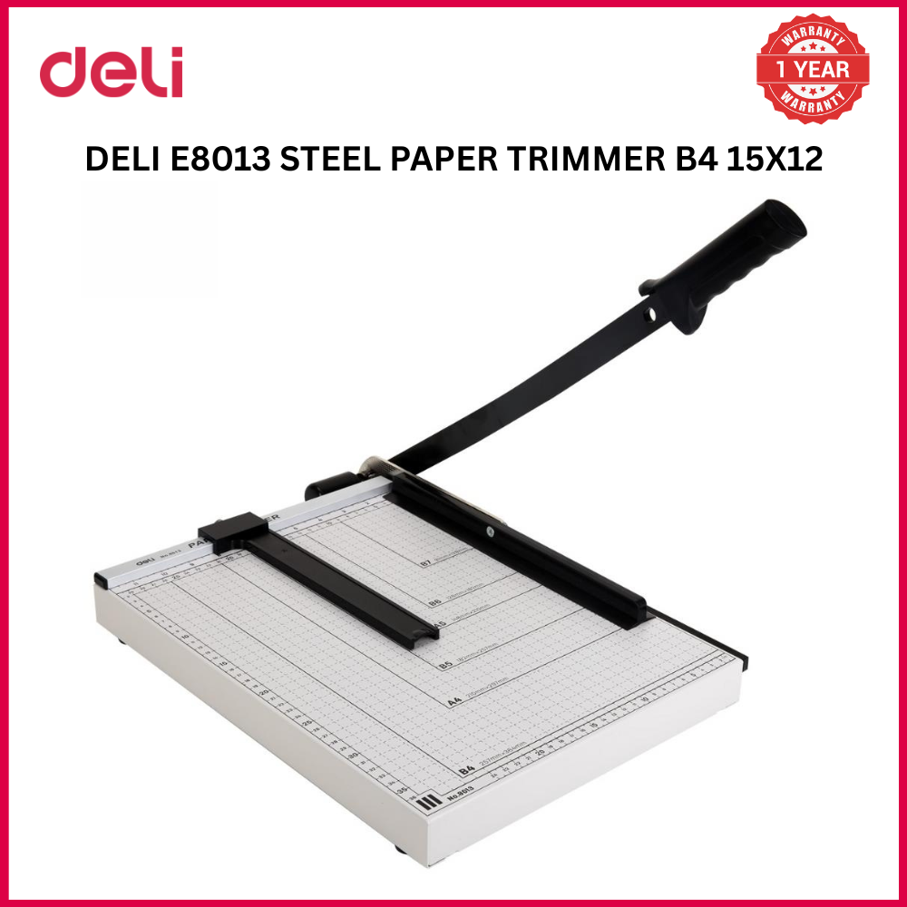 【Deli Official】DELI-Office Equipment DELI E8013 STEEL PAPER TRIMMER B4 15x12 - Heavy Duty Guillotine Cutter 10-Sheet Capacity Steel Base Precision Ruler Safety Lock Ideal for Office School & Craft