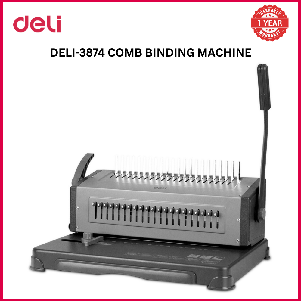 【Deli Official】 DELI-Office Equipment DELI 3874 BINDING MACHINE STEEL HEAVY DUTY PUNCH CAPACITY 25 SHEETS BIND CAPACITY 450 SHEETS Adjustable Paper Guide