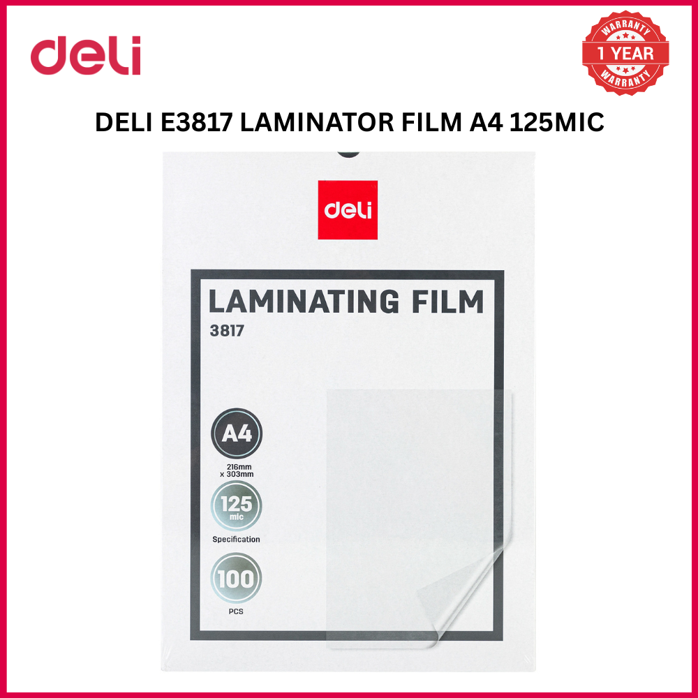 [Anniversary Sale]DELI E3817 LAMINATING POUCHES A4 125MIC PKT OF 100'S High Quality Clear Finish Durable PET/EVA Material Protects Documents from Moisture Dust and Damage