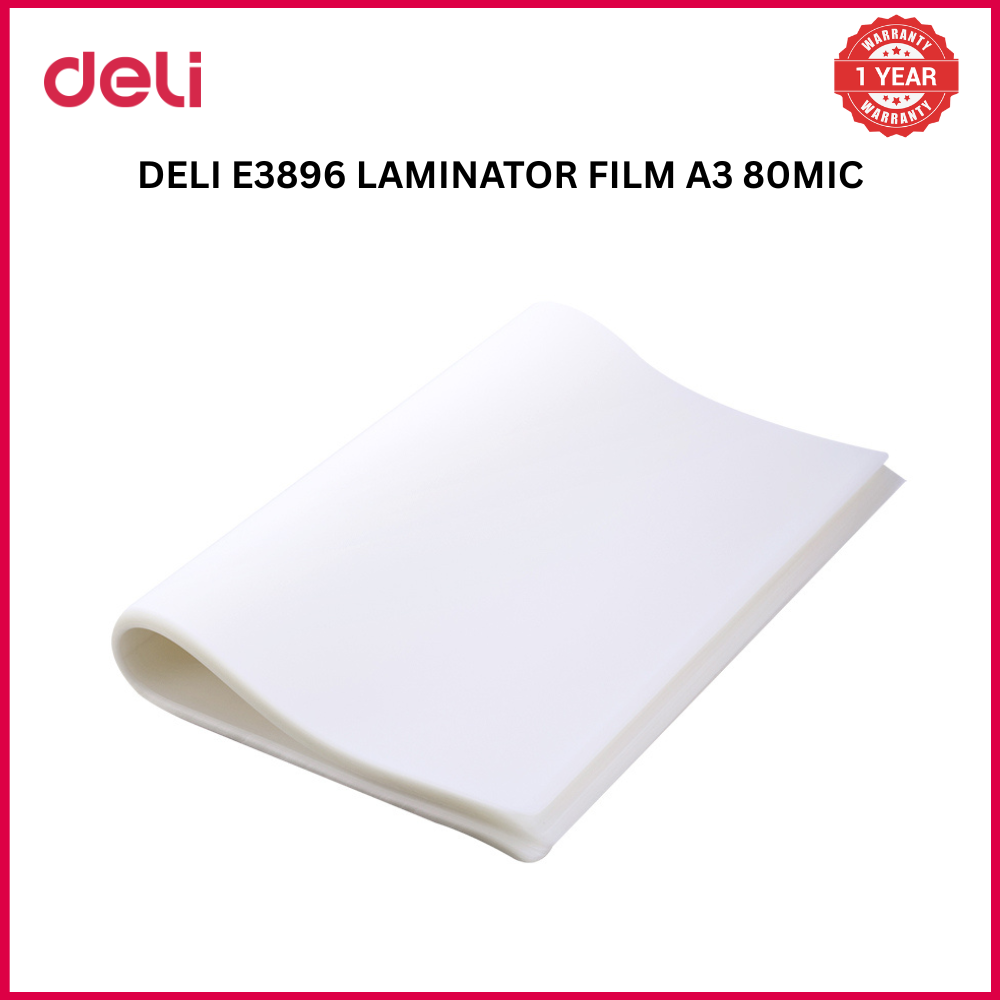 (EXCLUSIVE OFFER)DELI 3896 LAMINATING POUCHES A3 80MIC. - PKT OF 
50'S - High Quality Clear Finish Durable PET/EVA Material Protects Documents from Moisture Dust and Damage