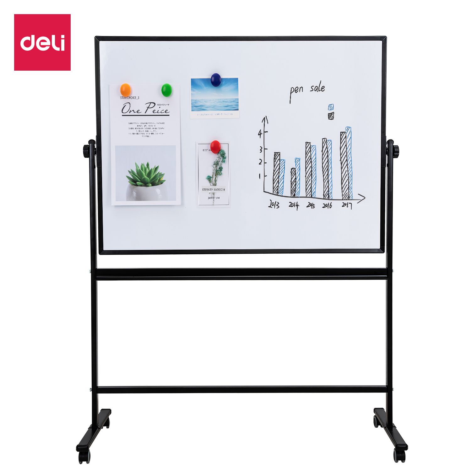 【Deli Official】DELI-Office Equipment DELI E7882 Magnetic Mobile  Whiteboard  4x3FT Adjustable Height Double-Sided Magnetic Surface Easy to Erase