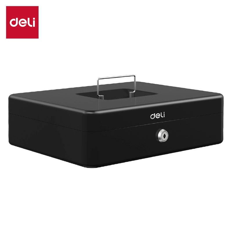 【Deli Official】 DELI-Office Equipment DELI T508 Cash Box (12" / 30 cm)  Heavy-Duty Steel Black Removable Coin Tray Lock Type