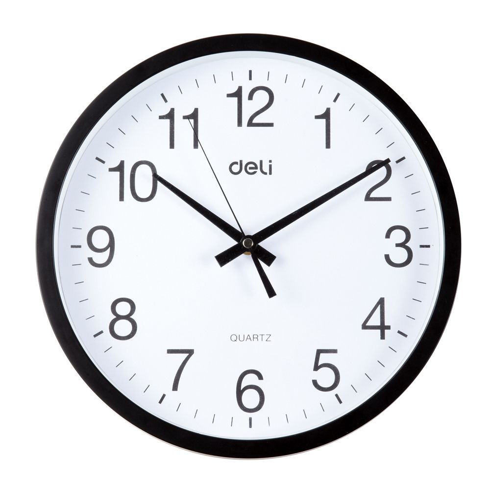 [ Special Deal ] Deli -Office Supplies Deli 9005 Wall Clock Black 30CM Dia Large & Clear Display  Silent Quartz Movement  Easy Wall Mounting Accurate Timekeeping